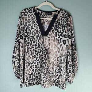 Artex Fashion Womens Animal Print V-Neck Blouse Top Size XL